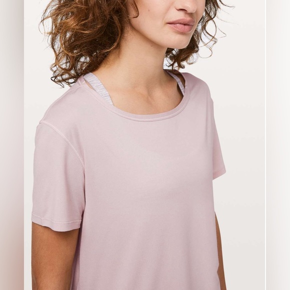 Lululemon Fall In Place Short Sleeve - Heathered Pink Bliss / White - Picture 4 of 5